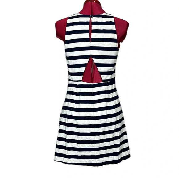 BB Dakota stretch cotton navy white stripe sleeveless fitted mini dress - Picture 5 of 12